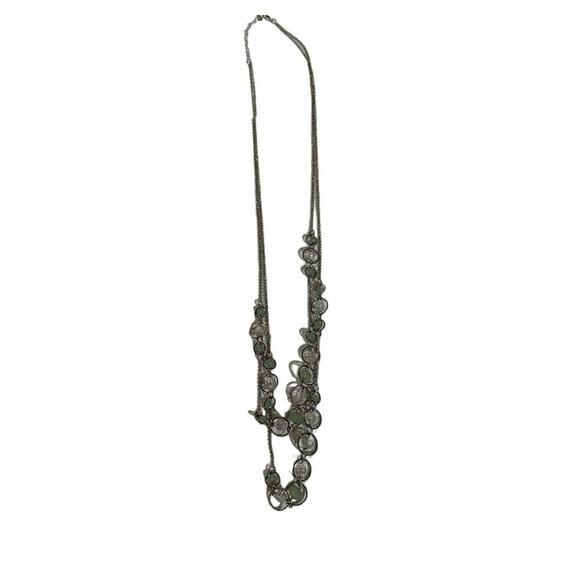 Silver Green Beaded‎ Statement Necklace Women's Long Layered Chain Jewelry - Picture 1 of 4